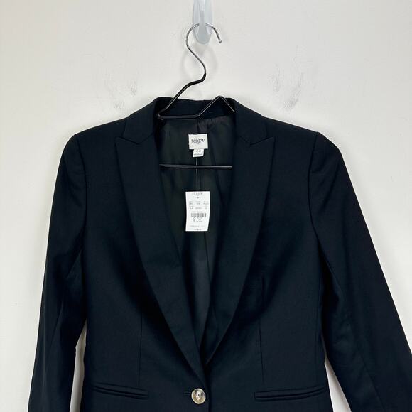 J.Crew Linen Blend One Button Blazer Jacket Classic Minimalist Black US 00 NWT - Picture 6 of 16